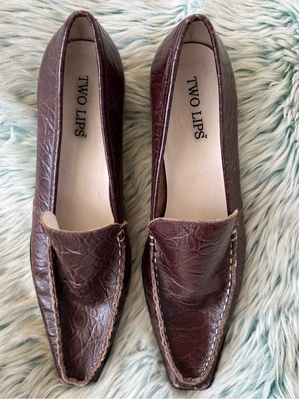 Two Lips Women's Dark Brown Leather Slip-On Loafers, Size 11 M